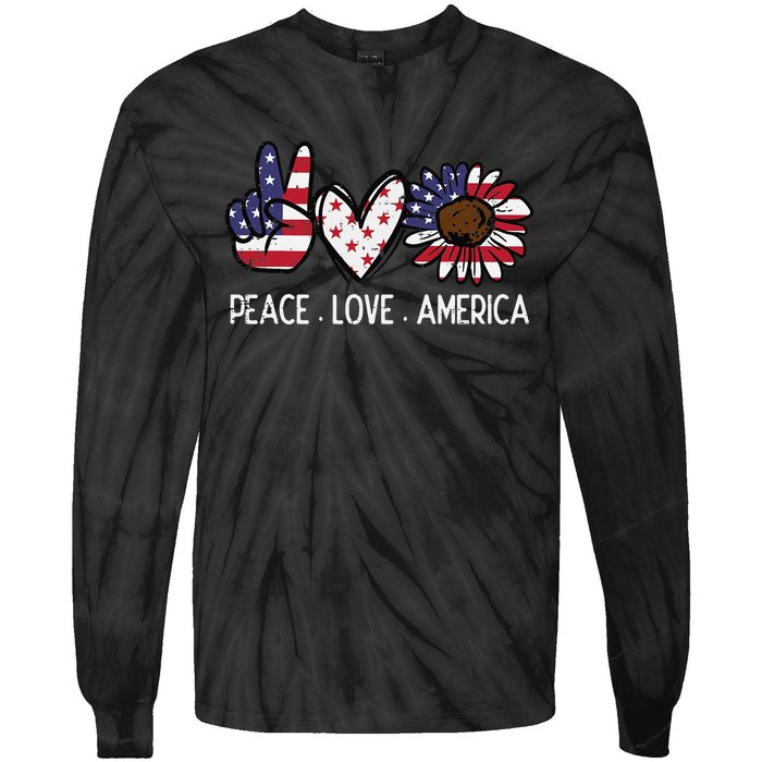 Peace Love America US Flag Fourth Wo 4th Of July Patriot Tie-Dye Long Sleeve Shirt