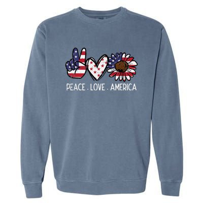 Peace Love America US Flag Fourth Wo 4th Of July Patriot Garment-Dyed Sweatshirt