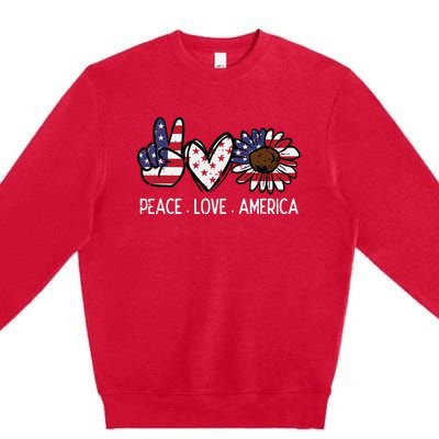 Peace Love America US Flag Fourth Wo 4th Of July Patriot Premium Crewneck Sweatshirt