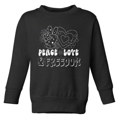 Peace Love America US Flag Groovy Freedom Day 4th Of July Toddler Sweatshirt