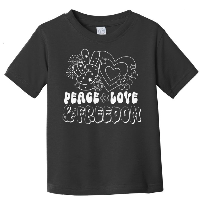 Peace Love America US Flag Groovy Freedom Day 4th Of July Toddler T-Shirt