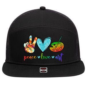 Peace Love Art Painting Palette Cute Art Teacher Gifts 7 Panel Mesh Trucker Snapback Hat