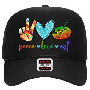 Peace Love Art Painting Palette Cute Art Teacher Gifts High Crown Mesh Back Trucker Hat