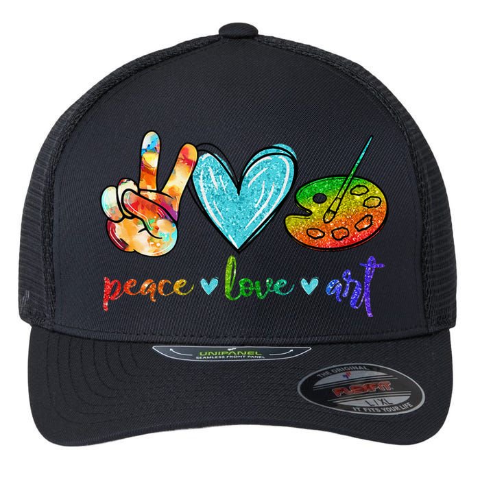 Peace Love Art Painting Palette Cute Art Teacher Gifts Flexfit Unipanel Trucker Cap