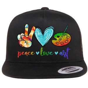 Peace Love Art Painting Palette Cute Art Teacher Gifts Flat Bill Trucker Hat