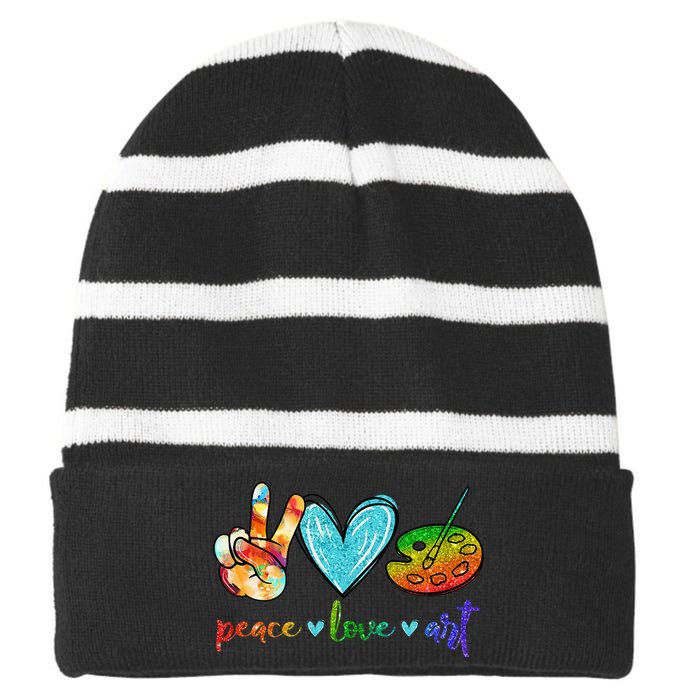 Peace Love Art Painting Palette Cute Art Teacher Gifts Striped Beanie with Solid Band