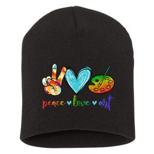 Peace Love Art Painting Palette Cute Art Teacher Gifts Short Acrylic Beanie