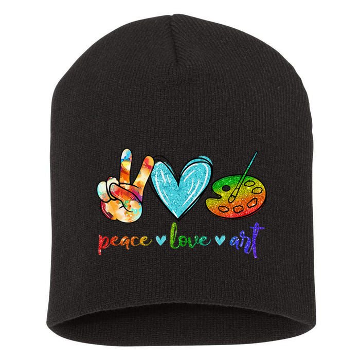 Peace Love Art Painting Palette Cute Art Teacher Gifts Short Acrylic Beanie