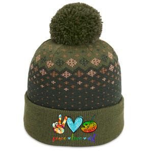 Peace Love Art Painting Palette Cute Art Teacher Gifts The Baniff Cuffed Pom Beanie