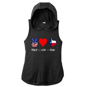 Peace Love And Texas With American Flag Fourth Of July Texas Ladies PosiCharge Tri-Blend Wicking Draft Hoodie Tank