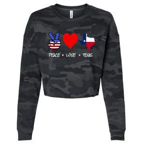 Peace Love And Texas With American Flag Fourth Of July Texas Cropped Pullover Crew