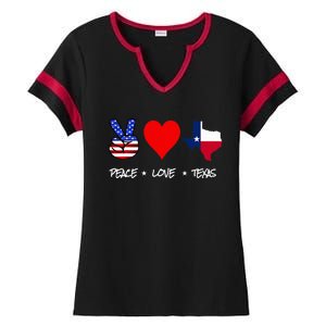 Peace Love And Texas With American Flag Fourth Of July Texas Ladies Halftime Notch Neck Tee