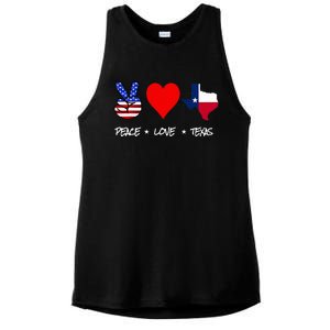 Peace Love And Texas With American Flag Fourth Of July Texas Ladies PosiCharge Tri-Blend Wicking Tank