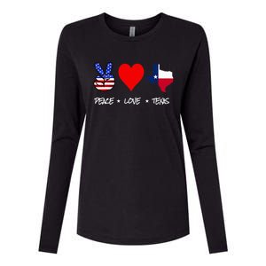 Peace Love And Texas With American Flag Fourth Of July Texas Womens Cotton Relaxed Long Sleeve T-Shirt