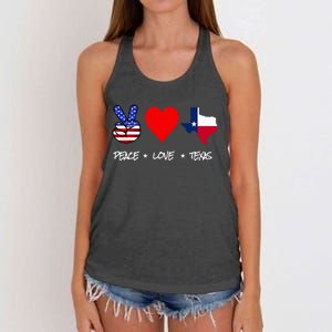 Peace Love And Texas With American Flag Fourth Of July Texas Women's Knotted Racerback Tank