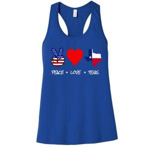 Peace Love And Texas With American Flag Fourth Of July Texas Women's Racerback Tank