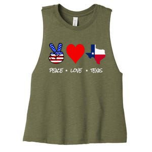 Peace Love And Texas With American Flag Fourth Of July Texas Women's Racerback Cropped Tank