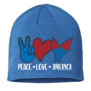 Peace Love America 4th July Patriotic Sunflower Heart Sign Funny Gift Sustainable Beanie