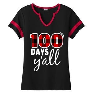 Plaid 100 Days Y'all Funny 100th Day Of School Ladies Halftime Notch Neck Tee