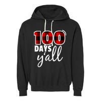 Plaid 100 Days Y'all Funny 100th Day Of School Garment-Dyed Fleece Hoodie