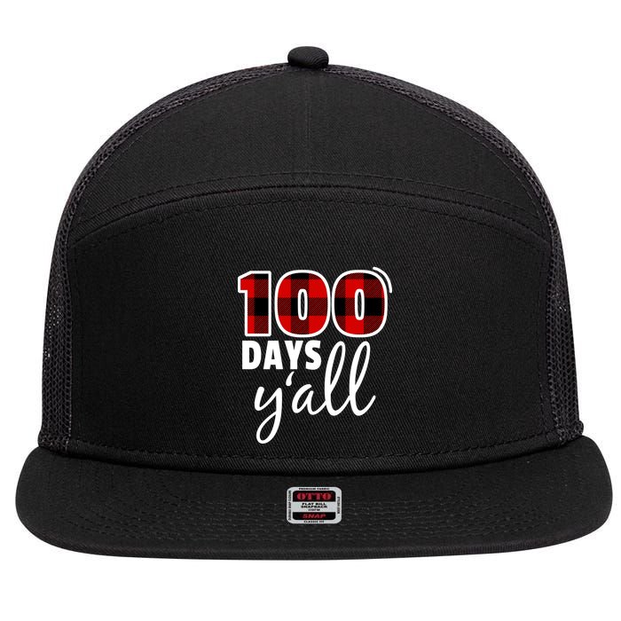 Plaid 100 Days Y'all Funny 100th Day Of School 7 Panel Mesh Trucker Snapback Hat