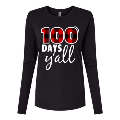 Plaid 100 Days Y'all Funny 100th Day Of School Womens Cotton Relaxed Long Sleeve T-Shirt