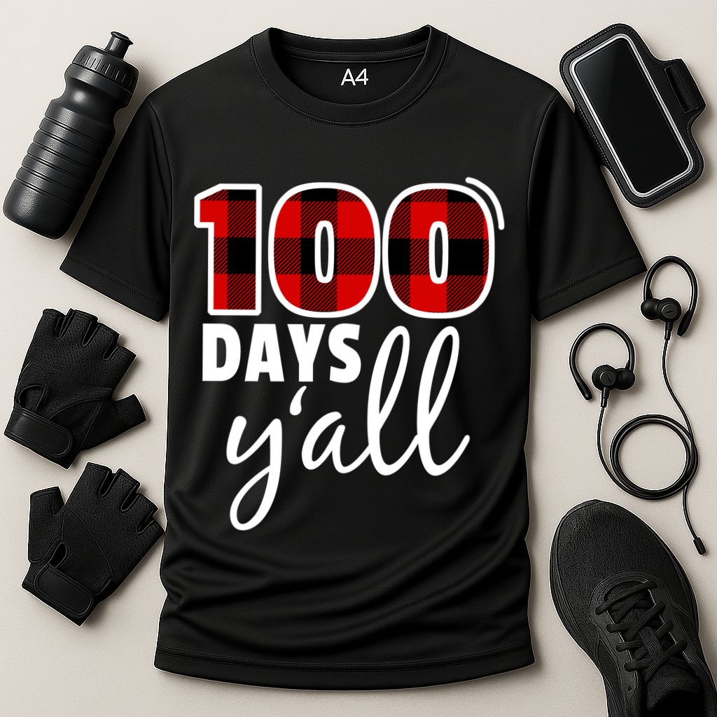 Plaid 100 Days Y'all Funny 100th Day Of School Performance Shirt
