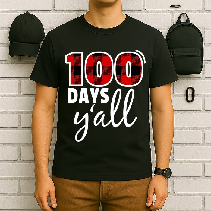 Plaid 100 Days Y'all Funny 100th Day Of School T-Shirt