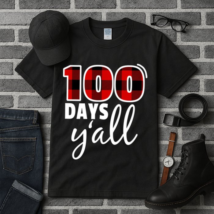 Plaid 100 Days Y'all Funny 100th Day Of School Tall T-Shirt