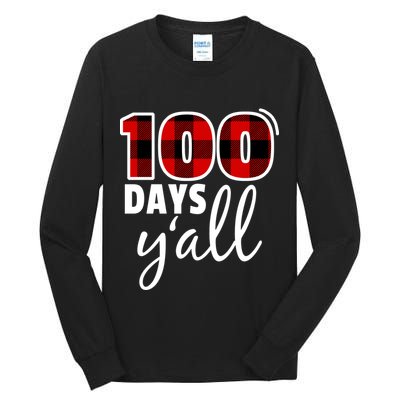 Plaid 100 Days Y'all Funny 100th Day Of School Tall Long Sleeve T-Shirt