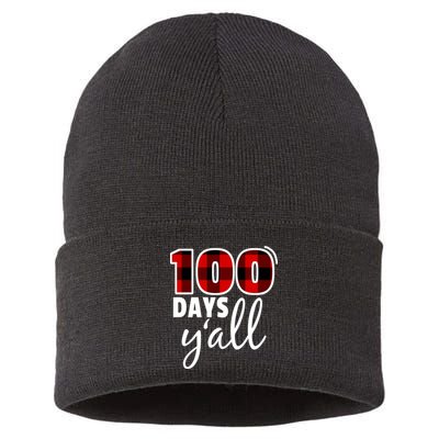Plaid 100 Days Y'all Funny 100th Day Of School Sustainable Knit Beanie