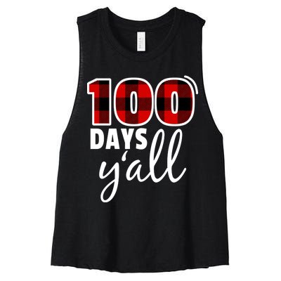 Plaid 100 Days Y'all Funny 100th Day Of School Women's Racerback Cropped Tank