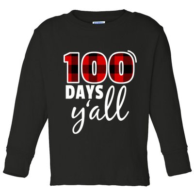 Plaid 100 Days Y'all Funny 100th Day Of School Toddler Long Sleeve Shirt