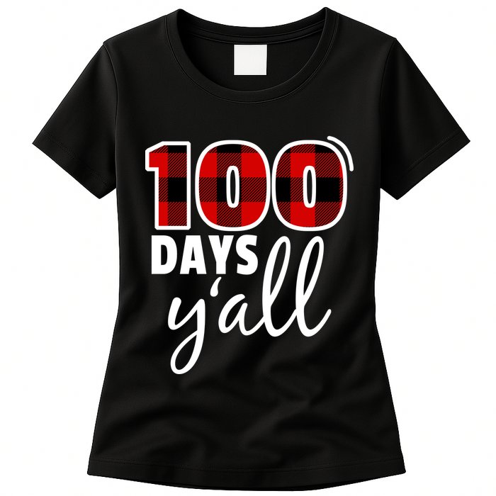 Plaid 100 Days Y'all Funny 100th Day Of School Womens T-Shirt