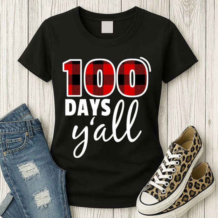 Plaid 100 Days Y'all Funny 100th Day Of School Womens T-Shirt