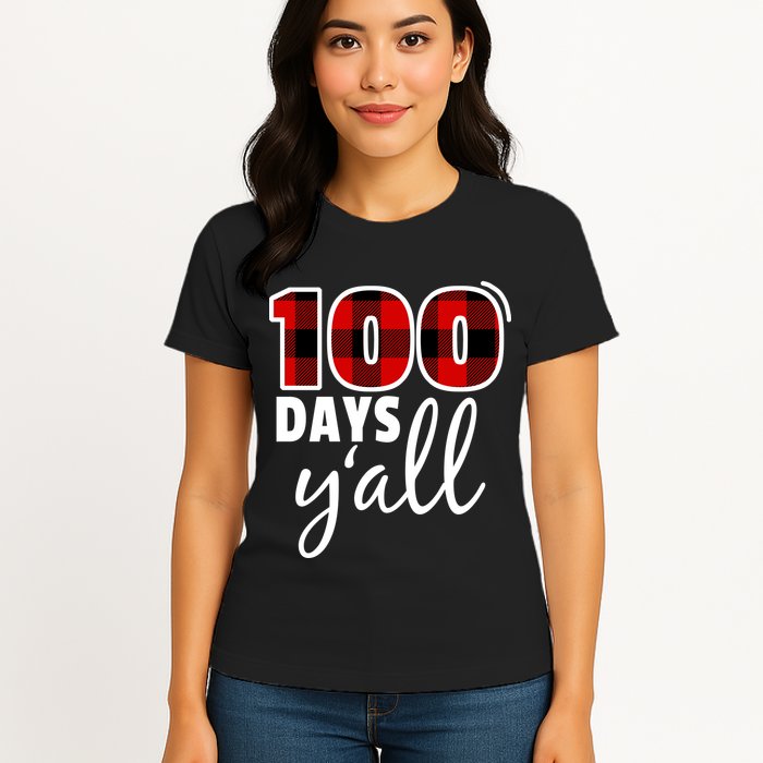 Plaid 100 Days Y'all Funny 100th Day Of School Womens T-Shirt
