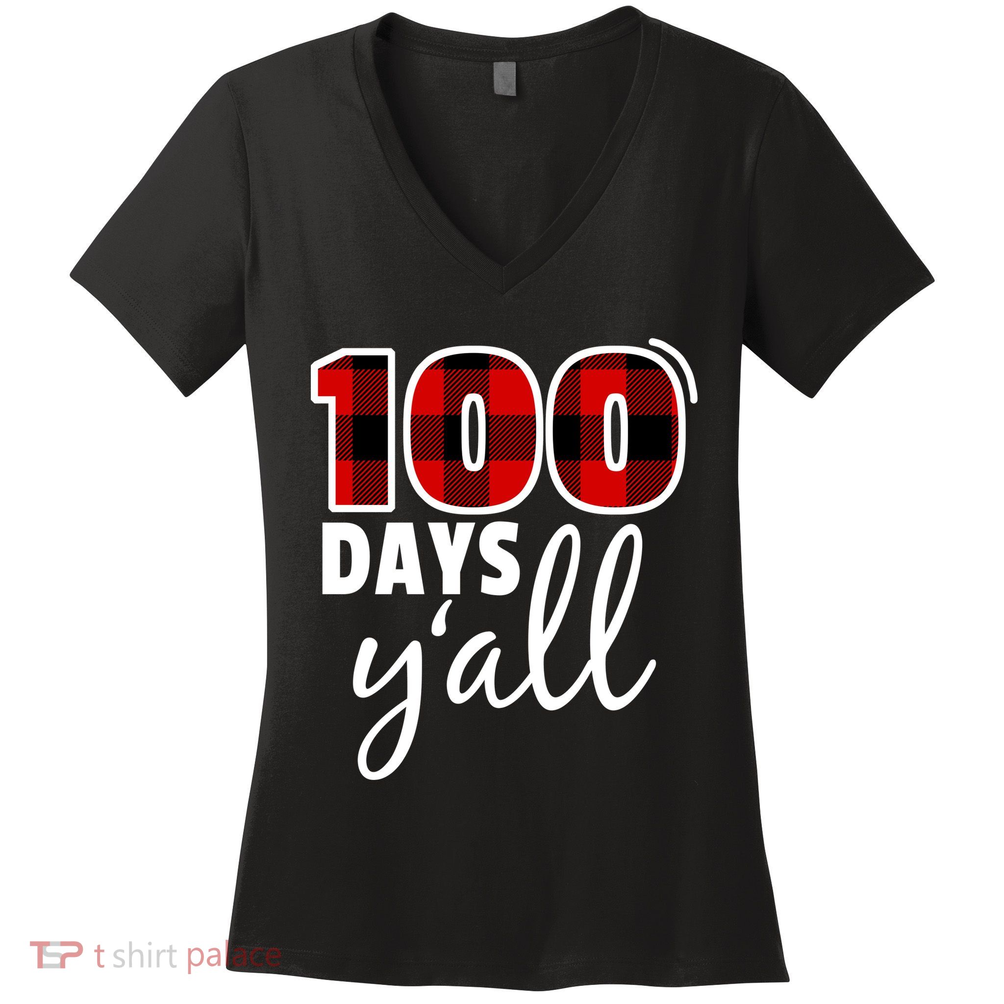 Plaid 100 Days Y'all Funny 100th Day Of School Women's V-Neck T-Shirt