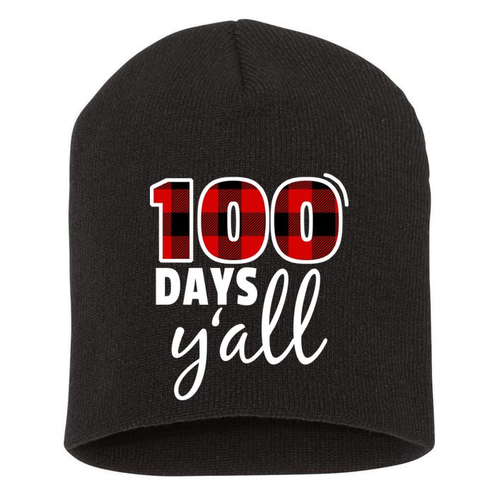 Plaid 100 Days Y'all Funny 100th Day Of School Short Acrylic Beanie