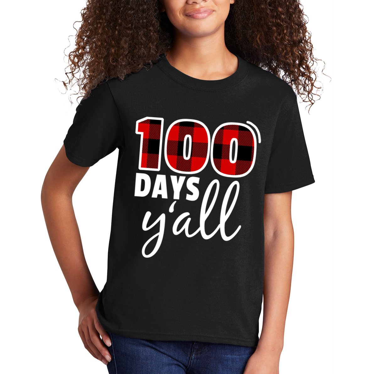 Plaid 100 Days Y'all Funny 100th Day Of School Kids T-Shirt
