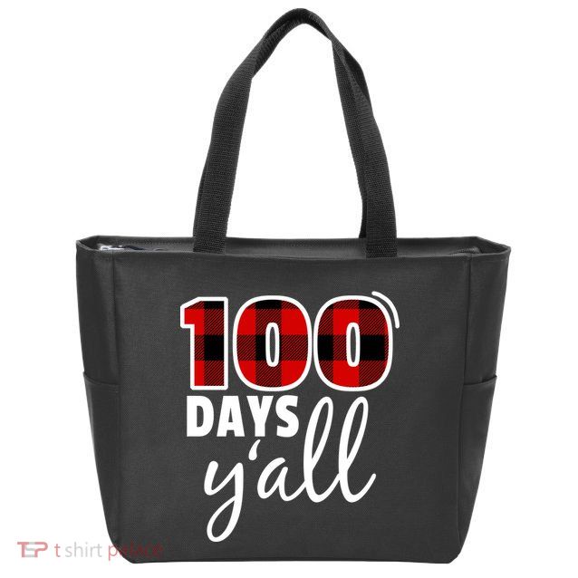 Plaid 100 Days Y'all Funny 100th Day Of School Zip Tote Bag