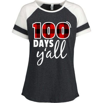 Plaid 100 Days Y'all Funny 100th Day Of School Enza Ladies Jersey Colorblock Tee