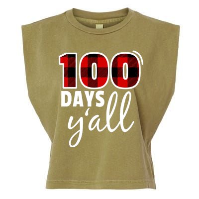 Plaid 100 Days Y'all Funny 100th Day Of School Garment-Dyed Women's Muscle Tee