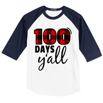 Plaid 100 Days Y'all Funny 100th Day Of School Baseball Sleeve Shirt