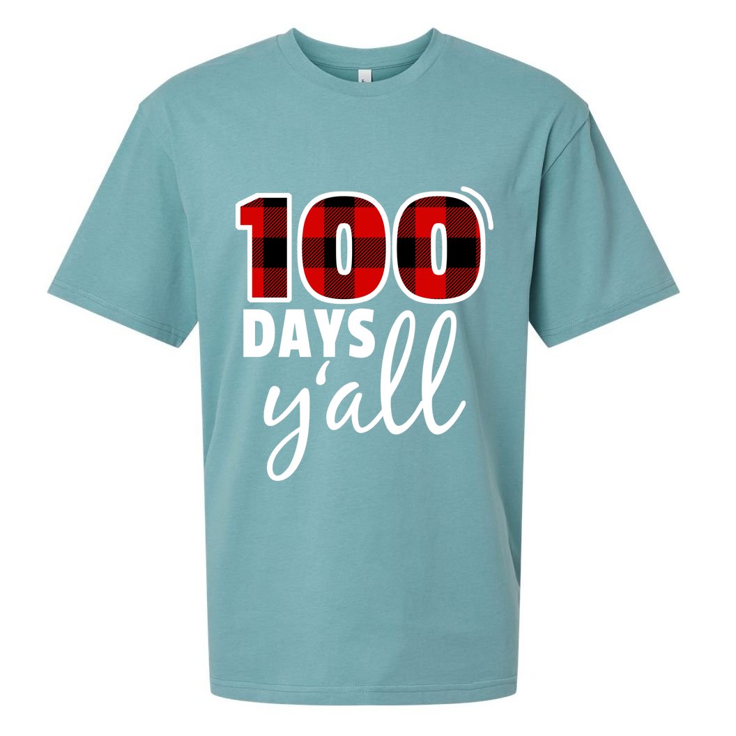 Plaid 100 Days Y'all Funny 100th Day Of School Sueded Cloud Jersey T-Shirt