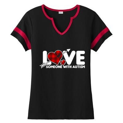 Plaid Love Someone With Autism Ladies Halftime Notch Neck Tee