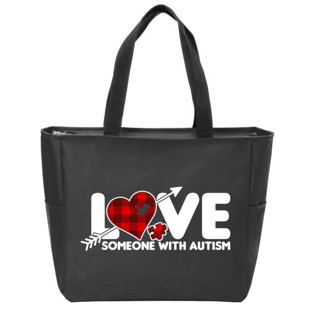 Plaid Love Someone With Autism Zip Tote Bag