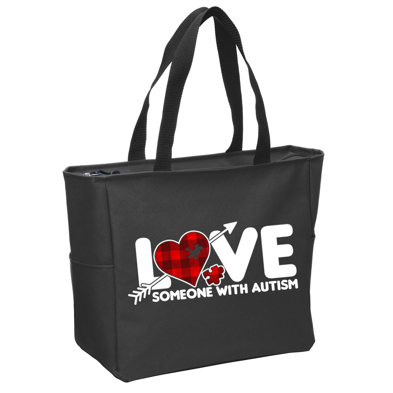 Plaid Love Someone With Autism Zip Tote Bag