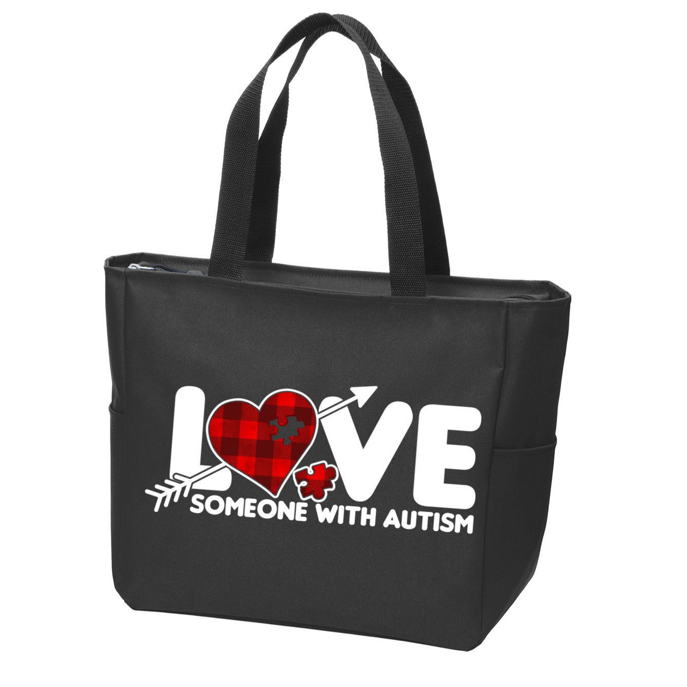 Plaid Love Someone With Autism Zip Tote Bag