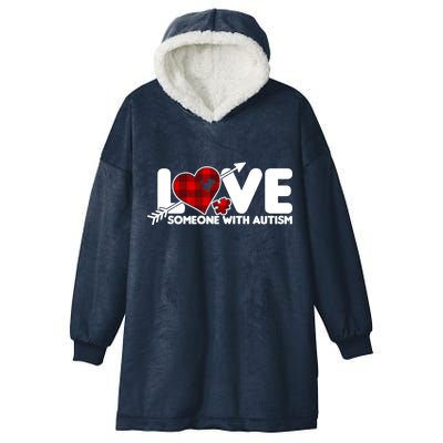 Plaid Love Someone With Autism Hooded Wearable Blanket