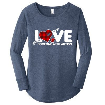 Plaid Love Someone With Autism Women's Perfect Tri Tunic Long Sleeve Shirt